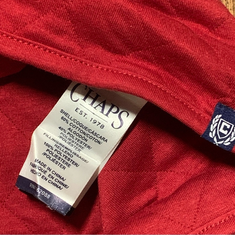 Chaps Quilted Pullover Shirt 1/4 Snap Red Long Sleeve Mock Neck Men’s XL NWT - Picture 6 of 8
